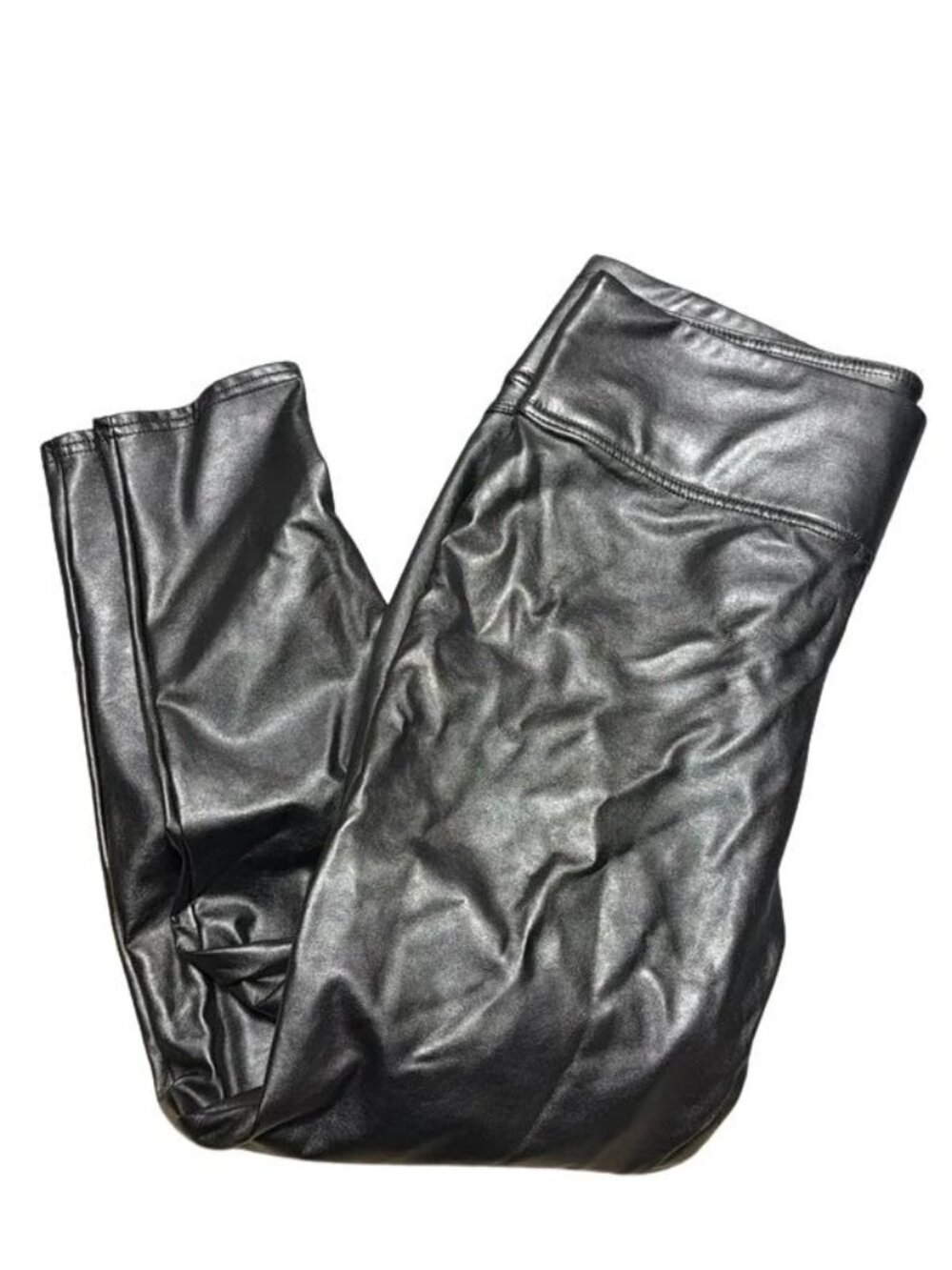 Womens Black Faux Leather Leggings Stretchy Pleather Pants Size Medium (8/10)